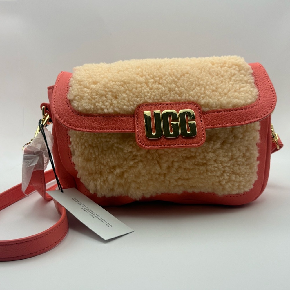 Brand New UGG Shearling Dalton Crossbody Sheepskin Bag – Coral / Cream - Picture 3 of 7